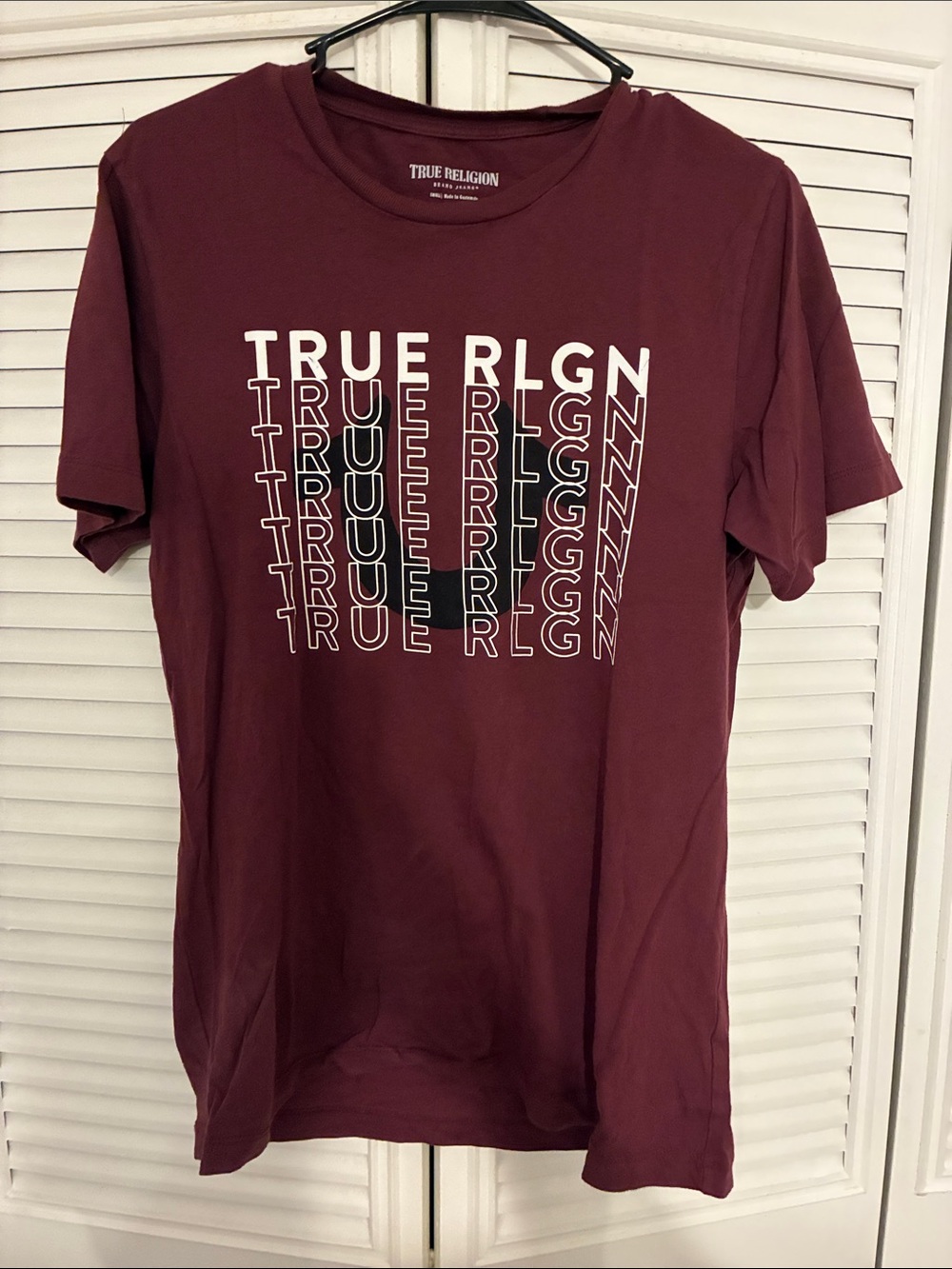 True Religion Maroon Short-Sleeve Logo Tee with White & Black Print